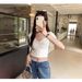 Pure Desire Lace Spliced Bow V-neck Short-sleeved T-shirt Female Summer Hot Girl Inner Slim Slimming Short Top_ecoleips.com