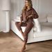 Women's Chocolate Brown Hooded Sweatshirt & Sweatpants Set – Single-Breasted Button Lace Long Sleeve Two-Piece Outfit (S-XXL)_ecoleips.com