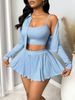Summer New Women's Three-Piece Solid Color Slim Fit Simple Casual Top And Skirt Set_ecoleips.com