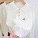 Cozy Bear Print Knit Sweater Women's Casual Long Sleeve Tops Soft Fall Winter Pullover Fashionable Layering Piece_ecoleips.com