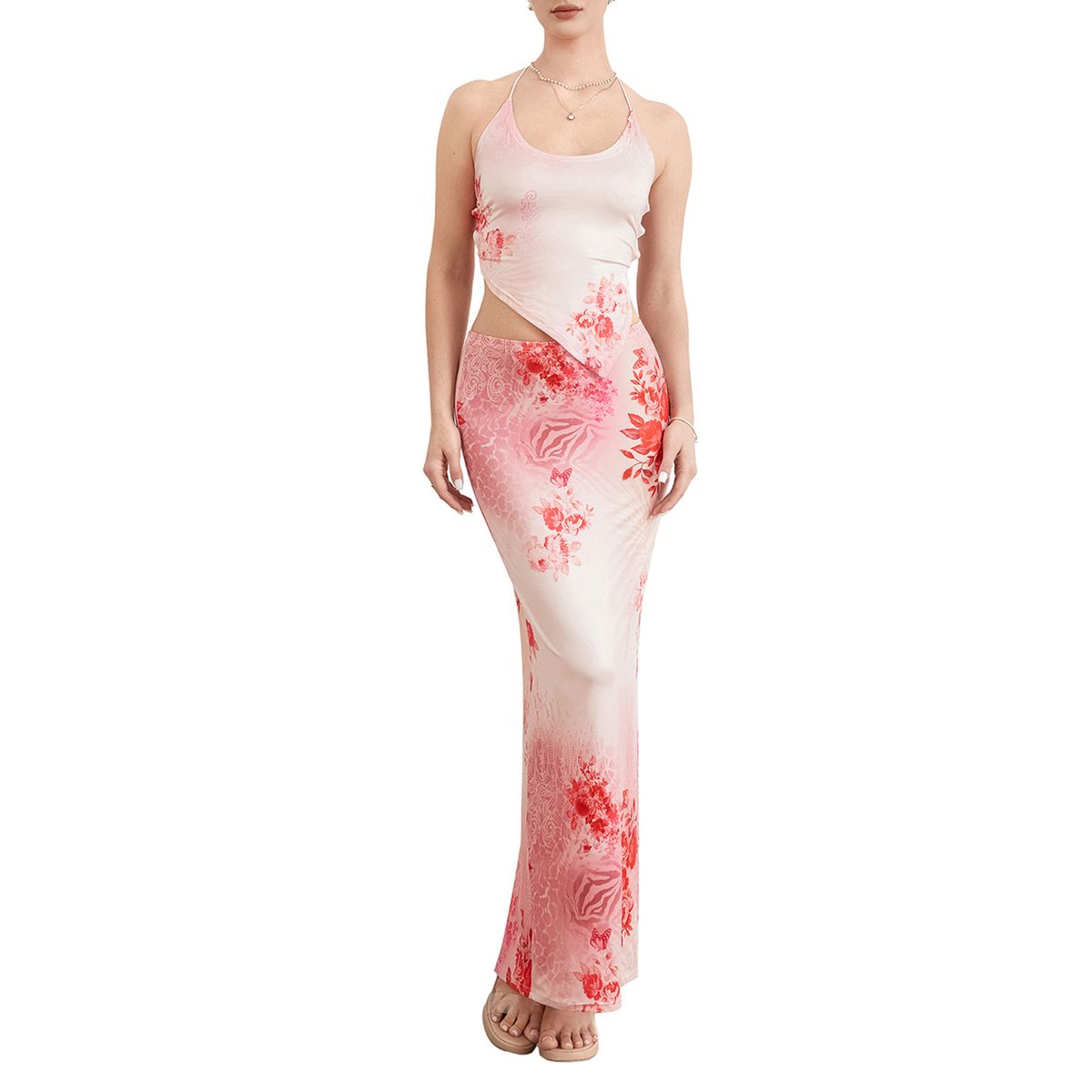 Women's Summer New Sexy Printed Strap Slim Long Dress Set_ecoleips.com