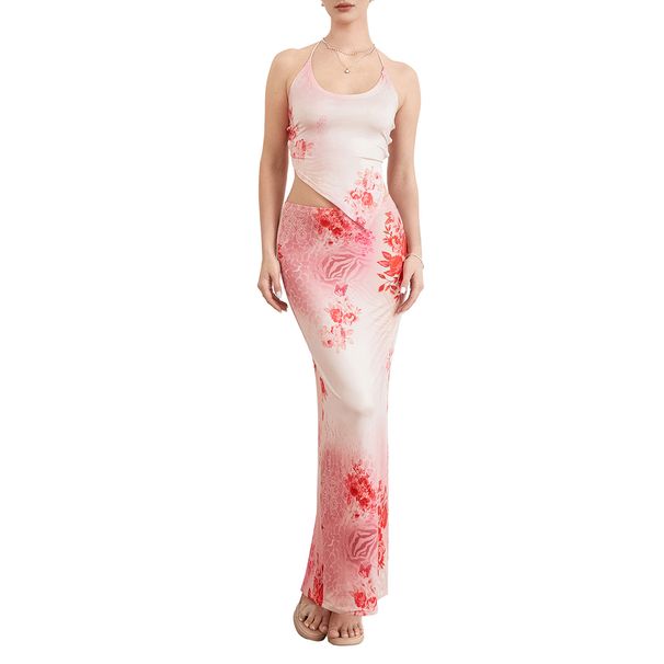 Women's Summer New Sexy Printed Strap Slim Long Dress Set_ecoleips.com