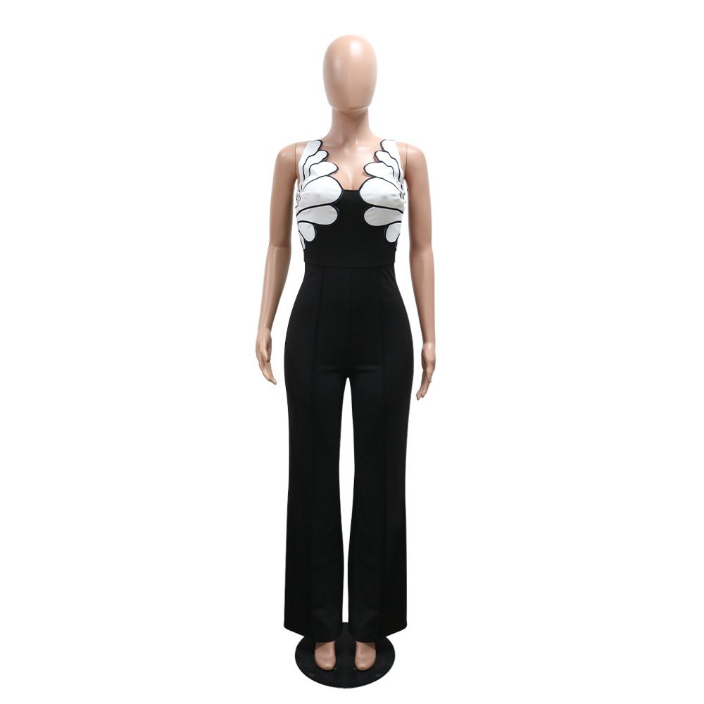 K V-neck Sleeveless Slim Fit Jumpsuit Fashionable Women's Casual Sexy Pants_ecoleips.com