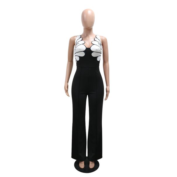 K V-neck Sleeveless Slim Fit Jumpsuit Fashionable Women's Casual Sexy Pants_ecoleips.com