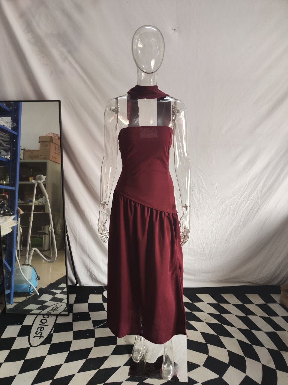 Women's Slim Fit Patchwork Strapless Dress Summer Elegant Clothing_ecoleips.com