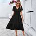 DiYun Women's Clothing 2025 Spring/Summer Foreign Trade Elegant Casual Polka Dot V-Neck Short Sleeve_ecoleips.com