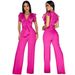 Women's Clothing Sexy V Neck Sleeveless Solid Color Jumpsuit Lace Up Wide Leg Pants Trousers_ecoleips.com