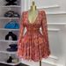 Women's Clothing Spring New Sweet Fresh Print V Neck High Waist Slim Dress Short Skirt_ecoleips.com