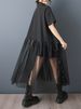 2026 Summer New Patchwork Mesh Shirt Dresses For Woman Short Sleeve Loose Casual Vintage Ladies Dress Fashion Elegant Clothing_ecoleips.com