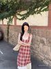 Plus-size Dress For Curvy Women With Stylish Design, Two-piece Plaid Suspender Dress, Women's Summer Wear In A_ecoleips.com