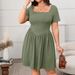 Women's Clothing Large Size Elegant Women's Clothing Short Sleeved Square Neck Solid Color Slim Dress_ecoleips.com