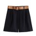 Aria Basics Aria Basics PB&ZA Women's Clothing 2025 Summer New European And American Style Simple Versatile Belt Bermuda Shorts 8649767_ecoleips.com