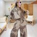 Oversized Printed Lounge Set – Flowy Drawstring Pants & Long-Sleeve Top With Botanical Motifs (M-Xxxl, Grey/Blue/Green/Red)_ecoleips.com