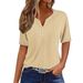 Women's Clothing Summer Tops Holiday Style Fashion Casual Loose Comfortable V Neck Jacquard Hollow Short Sleeved T Shirt_ecoleips.com