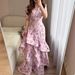 Summer New Style Women's Elegant V Neck Floral Ruffle Slim Fit Long Fishtail Dress Fashion_ecoleips.com