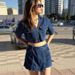 Workwear Denim Skirt Pants For Women Summer V-neck Short-sleeved Tops Hot Girl High Waist Irregular Suit_ecoleips.com