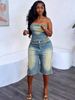 Women's Fashion Frayed Edge Tube Top High-Waisted Denim Shorts Set American Style Spring/Summer Pant Set_ecoleips.com