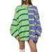 Autumn And Winter New Cross-border Striped Knitted Long-sleeved Sweater Women_ecoleips.com