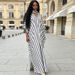 Summer Striped V Neck Long Dress European American Style Casual Loose plus Size Fashion Women's Dress_ecoleips.com
