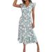 Real Shot European And American Spring Summer Casual Ruffled Floral Waist-Cinching Long Vacation Dress Foreign_ecoleips.com