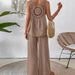 Elegant Solid Color Lace Hollow-Out Two-Piece Set Women's Fashion Vest & Wide-Leg Pants For Casual & Office Wear_ecoleips.com