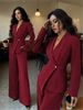 2025 Autumn Style European And American Women's Fashionable Long Sleeved Suit Jacket Straight Leg Pants Top And Bottom Two-piece Set_ecoleips.com