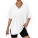 Women's V-Neck Short Sleeve T-Shirt – Minimalist Solid Color Split Hem Casual Top For Spring & Summer_ecoleips.com