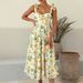 Women's Clothing Women's Dress Suspenders Light Yellow Floral Comfortable Fashion Casual Long Skirt_ecoleips.com