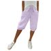 2025s Solid Color Cotton Linen Pocket Elastic Waist Five-Point Women's Casual Summer Shorts_ecoleips.com