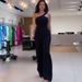 Women's Clothing summer new fashion slanted shoulder collar waist solid color wide leg jumpsuit for women_ecoleips.com