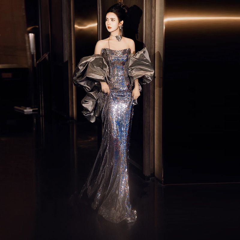 Women’s Clothing evening dress long skirt female host celebrity banquet annual meeting temperament light luxury tube top dress_ecoleips.com