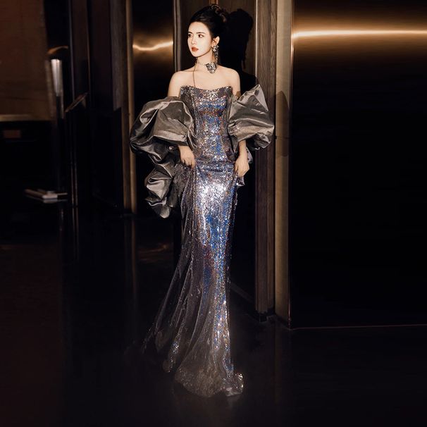 Women’s Clothing evening dress long skirt female host celebrity banquet annual meeting temperament light luxury tube top dress_ecoleips.com