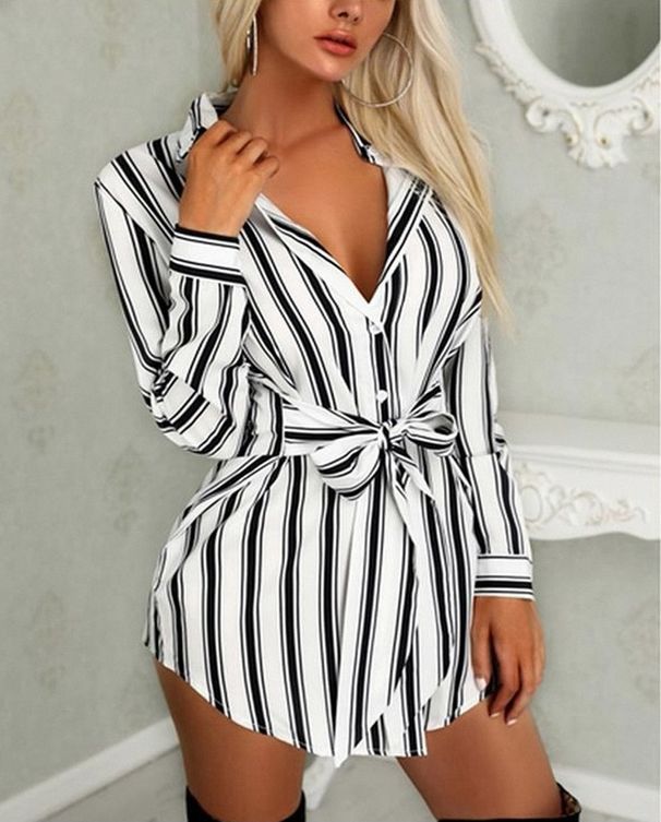 Women's Clothing Spring and Summer New Shirt Loose Fashion Striped Mid length Women's Shirt Spot_ecoleips.com