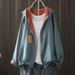 New Spring And Autumn Hooded Printed Drawstring Artistic Casual Loose Top For Women, Cotton Gauze Shirt, Thin Jacket_ecoleips.com