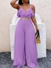 Holiday Style Women's Lotus Leaf Edge Suspender Jumpsuit, Thin And Breathable, Solid Color, Suspender Wide Legs, Travel_ecoleips.com