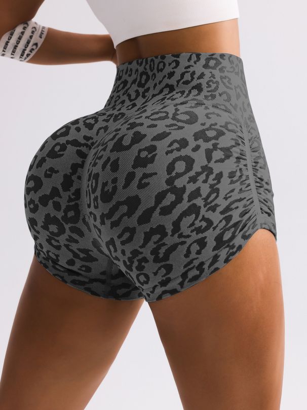 Hot Selling High Waist Tummy Leopard Print Yoga Three Quarter Pants Women's Hip Lifting Running Shorts Yoga Shorts_ecoleips.com