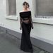 Women's Clothing Autumn And Winter New Fashion One Shoulder Long Sleeved Perspective Mesh Splicing Hip Dress_ecoleips.com