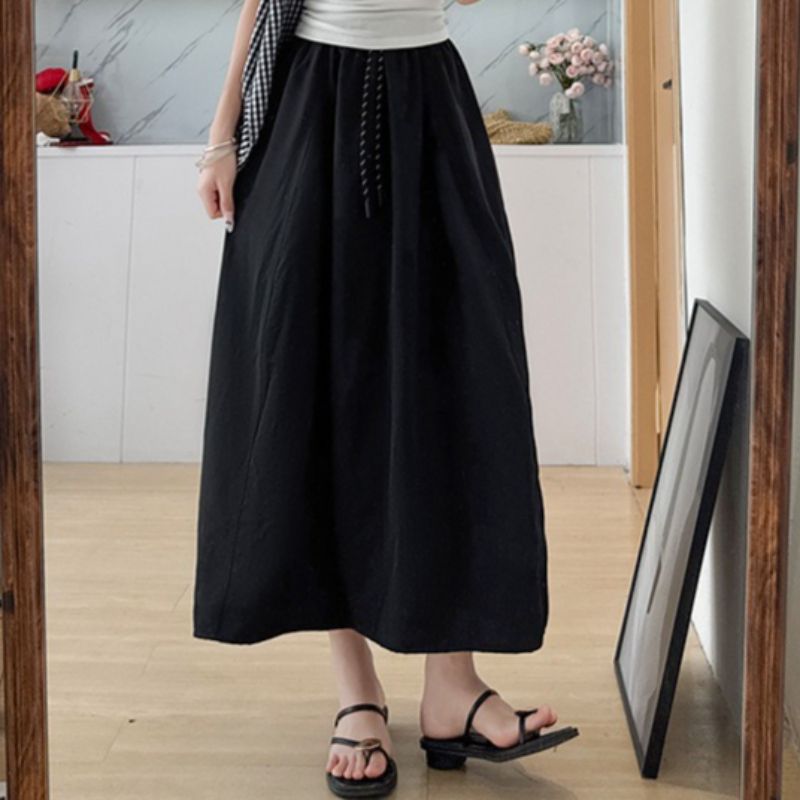 K New High Waisted Hanging A-line Long Skirt Workwear Half Skirt_ecoleips.com