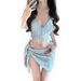 Korean Style Women's Three Piece Swimsuit Slimming Bikini Set Vacation Hot Spring Theme Covers Tummy Sexy Polyester_ecoleips.com