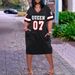 Summer V-Neck Letter Print A-Line Dress, Loose Fit Casual Maxi Dress For Women, Elegant Short Sleeve Chiffon Dress With Flowy Hem_ecoleips.com