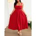 Large Size Red Suspender Dress Drawstring Lace Waist Fat Mm Thin Temperament Holiday Dress_ecoleips.com