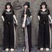 Women's Clothing American Style Fashion Women's Two Piece Suit V Neck Embroidered Top Side Stripes High Waisted Wide Leg Pants Relaxed Fit_ecoleips.com