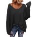 "Women's V-Neck Oversized Sweater - Long Sleeve Loose Knit Pullover In 10 Colors (XS-XXL, White/Apricot/Army Green/Sea Blue)"_ecoleips.com
