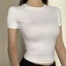 Front Shoulder Waist T-Shirt High Elastic Naked Short Sleeve Women's Waist Bottom Top_ecoleips.com