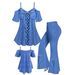 off Shoulder Faux Denim Two Piece Set Pure Alluring High Waisted Ruffled Top And High Waisted Flared Pants Women's Clothing_ecoleips.com