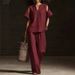 Women's Linen-Blend Distressed V-Neck Two-Piece Set Relaxed Casual Top And Shorts Outfit_ecoleips.com
