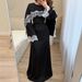 Elegant Abaya Dress With Lace Trim & Flared Sleeves – Modest Layered Tunic With Shawl_ecoleips.com
