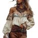 Aria Basics Aria Basics Cross-border European American Vintage Western Cowgirl Women's Shirt With Ethnic Print And Bohemian Style Top_ecoleips.com