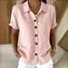 Women's Short Sleeve Button-Up Shirt – Elegant Solid Color Lapel Collar Blouse For Summer Casual & Office Wear_ecoleips.com