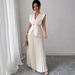 Women's Clothing Elegant Sleeveless V Neck Pleated Skirt Set American Style Fashionable Ladies Outfit_ecoleips.com